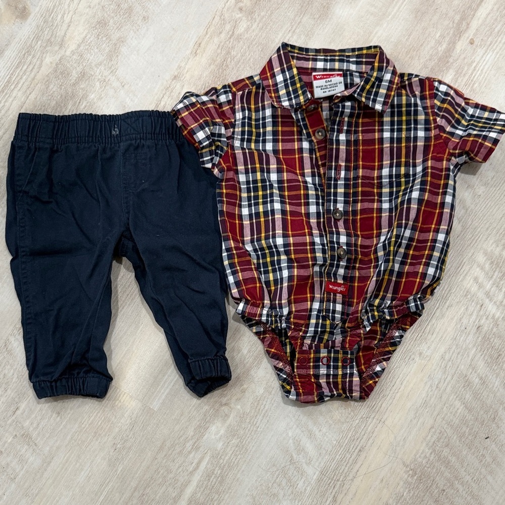 Wrangler Plaid and Navy Kids Matching Set